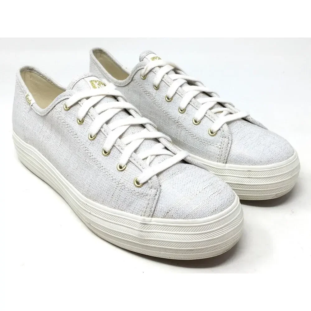 Keds Triple Kick Women's Sz 8 Metallic Textile Gold Lace Up Sneaker Tennis Shoes - Picture 2 of 7